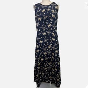 LAUREN RALPH LAUREN 100% silk SAILBOAT Navy nautical, print, maxi dress